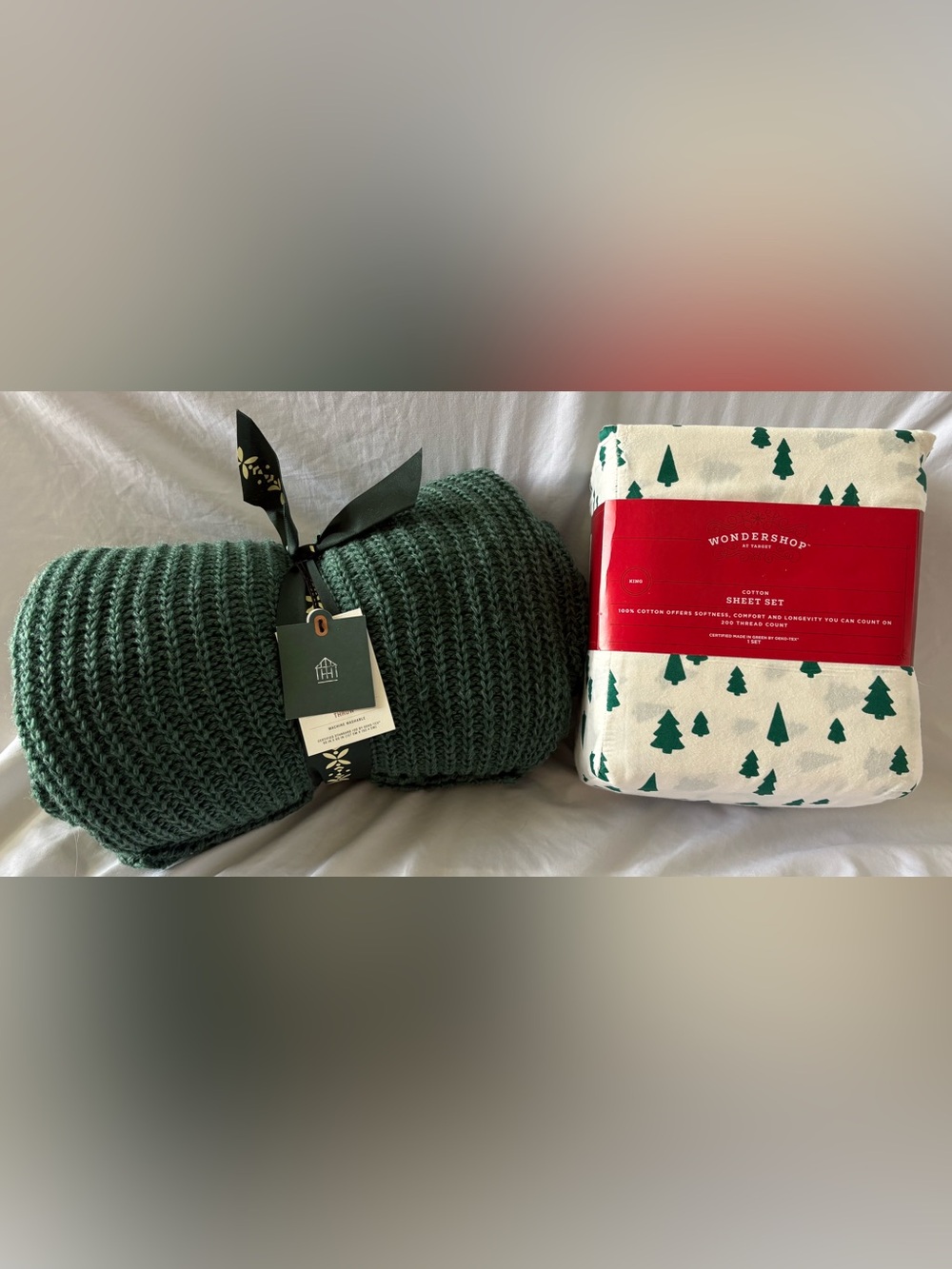 WONDERSHOP TARGET KING TREE SHEET SET & W/ GREEN HEARTH & HOME THROW BLANKET NEW